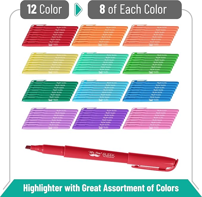 Mr. Pen- Highlighter Set, 96 Pack, Pastel Highlighters Chisel Tip, Bulk Highlighters Assorted Colors, Colored Highlighters Bulk, Highlighters No Bleed, Colorful Highlighters Pastel, Highlighter Pens