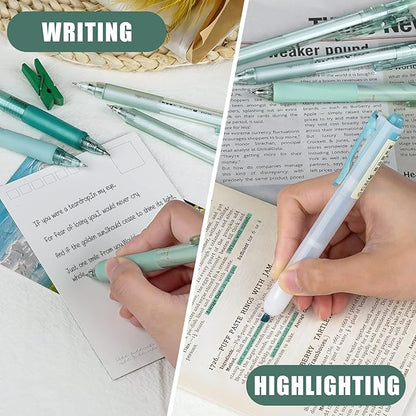Four Candies 12Pack Pastel Gel Ink Pen Set, 11 Pack Black Ink Pens with 1Pack Highlighter for Writing, Retractable 0.5mm Fine Point Cute Note Taking Pens for School Office (Green)