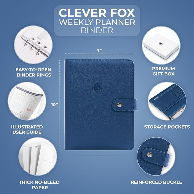 Clever Fox Weekly Planner Binder – Goal Setting Planner for Time Management & Weekly Tasks – Work & Life Organizer with to Do List & Habit Tracker – Undated, 7″ x 9″ Hardcover (Mystic Blue)