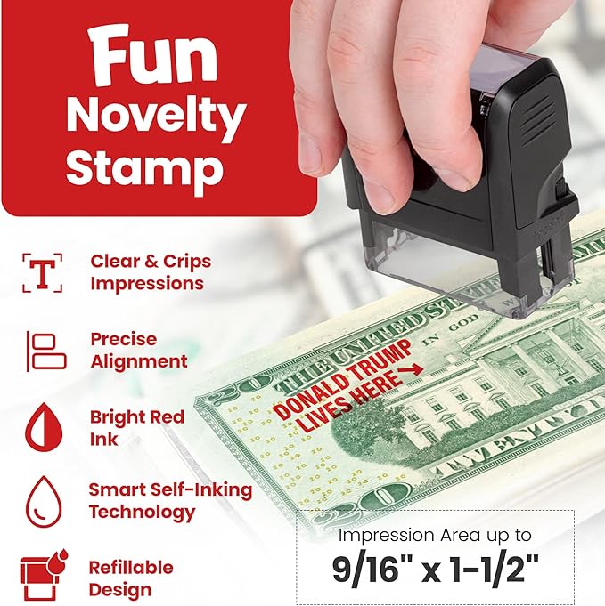 Donald Trump Lives Here Stamp - Self Inking Custom Stamp for Trump 2024 Merchandise, Office Supplies, Election Party Decorations, Fun Novelty Stamp