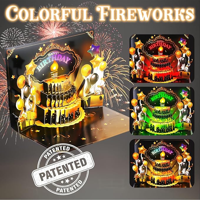 Birthday Gift Card, 3D Pop Up Birthday Card with Light and Music & Interative Candle, Birthday Cards Birthday Gifts for Women Men Kids
