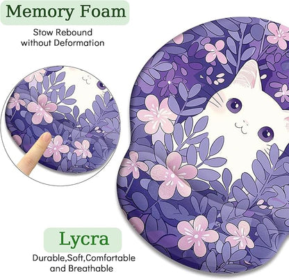 Purple Mouse Pad with Wrist Rest, Cat Ergonomic Mouse Pad Wrist Support with Non-Slip Pain Relief PU Base, Funny Computer Mousepad, Cute Kawaii Purple Office Supplies Desk Accessories Decor