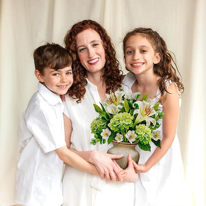 Freshcut Paper Pop Up Cards, Ivory & Sage, 12 Inch Life Sized Forever Flower Bouquet 3D Popup Greeting Card, Birthday Cards, Get Well Gifts, Blank Notecard & Envelope