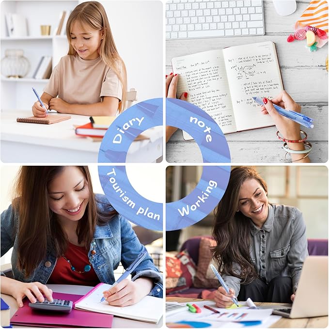 Tetragonal tree- 12Pcs Gel Pens Set, 11Pcs Black Ink Pens and 1Pcs Highlighter, Retractable 0.5mm Fine Point Cute Note Taking Pens for Office School (Navy bluen)