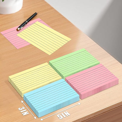 300 Count Colored Index Cards, 3x5 Inches Flash Cards with Ring, Lined Notecards Ruled Study Card Flashcards Heavy Note Cards for Studying, Learning, School, College