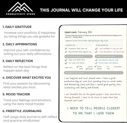 Best Daily Journal for Men & Women for Mindfulness, Productivity, Happiness & Self Care | Gratitude Journal, Affirmation Journal, Positivity Journal, Manifestation Journal, Self-Care Journal, Habit Tracker & Daily Journal with Prompts (Black)