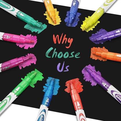 Glitter Markers Pen 12 Colors Glitter Metallic Shimmer Marker for Kids Adults DIY Crafts Greeting Birthday Cards Making Scrapbooking Doodle Poster Album Art Supplies, Teen Girl Trendy Stuff