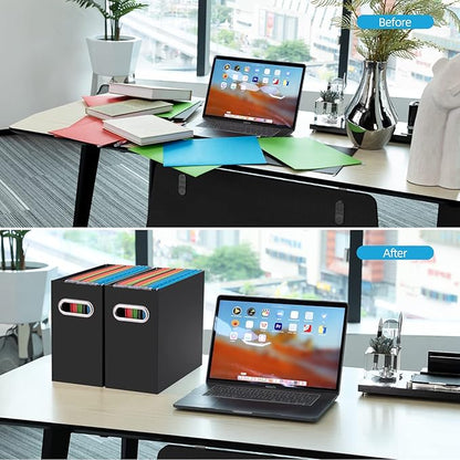 Oterri File Organizer, Small Storage Box, Cardboard File Folder Organizer, Collapsible File Box, Hanging File Organizer for Letter Size, Portable File Box with Handle, Only Box (Black,1 Pack)