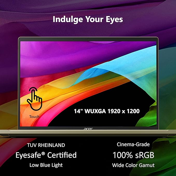 Acer Swift Go Intel Evo Thin & Light Premium Laptop 14" 1920x1200 100% sRGB Touch Screen Display Intel Core i7-1355U Intel Iris Xe 16GB LPDDR5 512GB Gen 4 SSD SFG14-71T-72QV