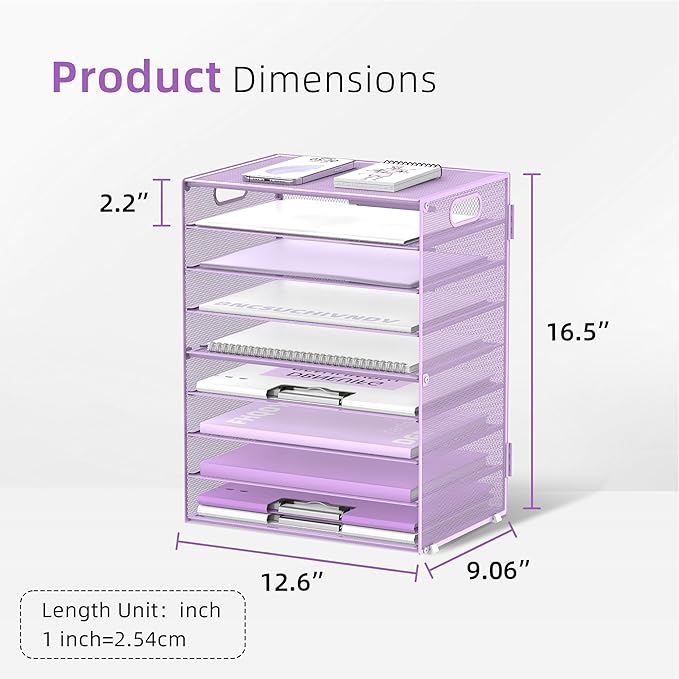 DALTACK 9-Tier Paper Letter Tray Desk Organizer with Handles, Mesh File Holder Organization, Paper Sorter Desk Organizer for Office Home School, Purple