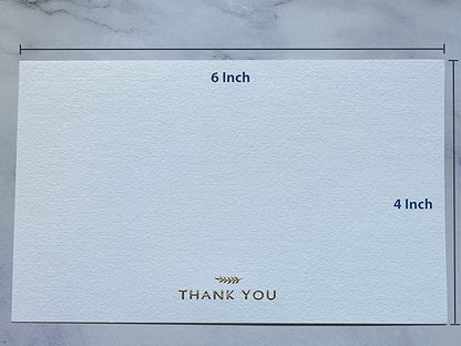 RUN2PRINT (36 Pack) Thank You Cards With Envelopes & Gift of 36 Foiled Stickers - Elegant Emboss Rose Gold Foil Pressed Blank Notes Wedding All Occasion Cards (White)