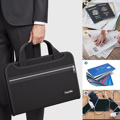 Tamfile Fireproof Accordion File Organizer with Handle, 13 Pocket Transparent Expanding File Folder with Zipper & Labels, File Folder with Multi-Pockets Paper Organizer Folder for Letter A4 Files