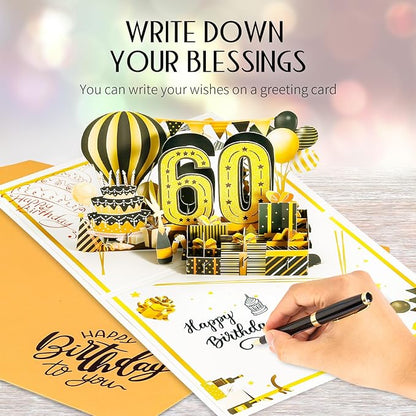 60th Birthday Card for Men Husband, Jumbo Pop Up 60 Year Old Birthday Cards for Women Men, Happy 60th Gifts for Him Her, Jumbo 60 Year Old Birth day Card, Review of 1965, Black Gold (8''x10'')