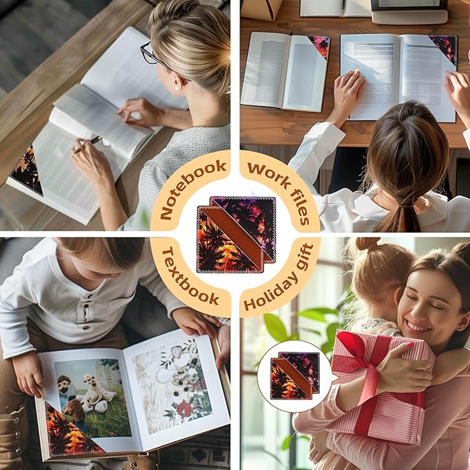 4 Pieces Leather Bookmarks, Cute Book Accessories for Reading Lovers, Page Markers for Women Men Kids Students Teachers Retirement Birthday Gift (Sunset)