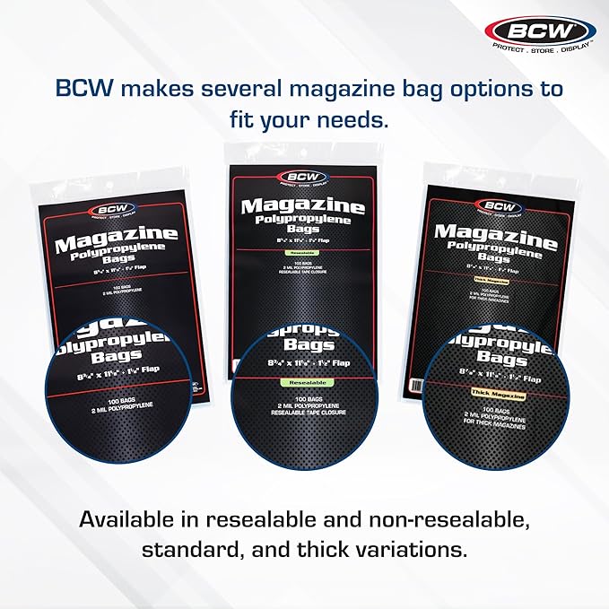 BCW Magazine Bags - 5 Pack - 500 Bags | Acid-Free, Crystal Clear Polypropylene Sleeves for Archival-Quality Storage of Collectible Magazines | Protect and Showcase Your Valuable Comic Book Collection