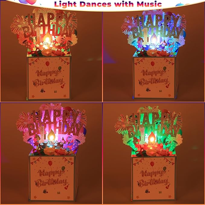 Tnvee 1ST Birthday Cards with Lights & Music & Candle, 3D Pop Up Singing Happy Birthday Greeting Cards Gfits for 1 Years Old Girl Boy Daughter Son