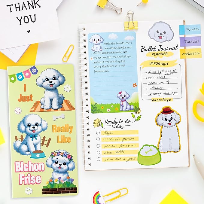 I Just Really Like Bichon Frise Sticky Notes Set, 550 Sheets, Cute Bichon Frise Self-Stick Note Pads Animal Divider Tabs Bundle Writing Memo Pads Page Marker Back to School Office Supplies Gift