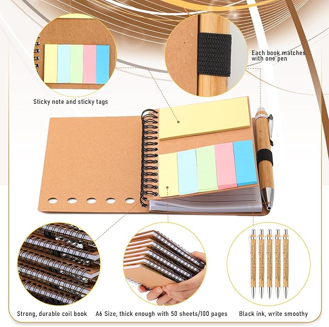 Jetec 100 Sets Bulk Employee Appreciation Gifts Bulk Inspirational Spiral Notebook with Note Ballpoint Pen Thank You Gifts for Volunteer Social Worker Nurse Staff Coworker Students (Amazing)