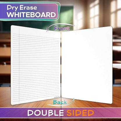 Scribbledo Dry Erase Notebook College Ruled Lined Board 9"x12" Reusable Lined Erasable Ruled Writing Note Pad Lapboard, Blank Whiteboard on Reverse