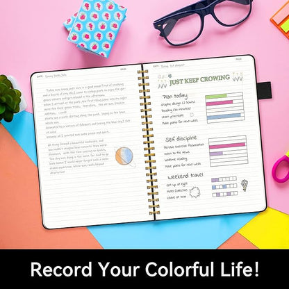 Alltree Lined Journal Notebook, Spiral Notebook for Work, Leather Hardcover Spiral Notebook with Tabs, Pen Loop, Pocket, Stickers, 160 Pages, Journal for Women & Men, Black(6"x8.5")