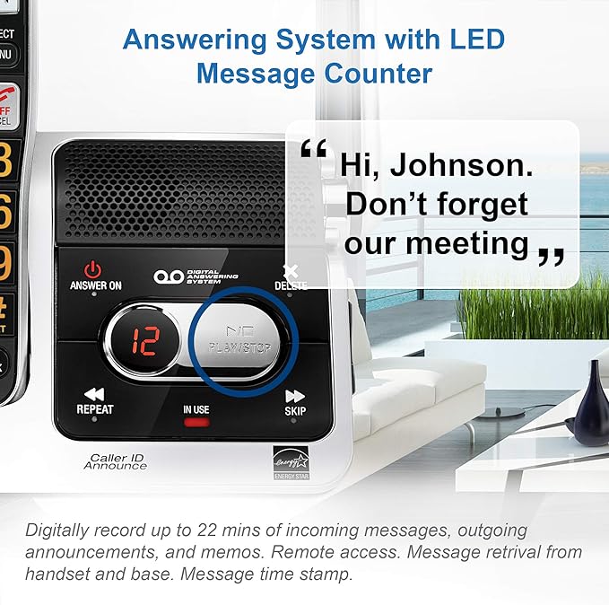 AT&T BL102 DECT 6.0 Cordless Phone for Home with Answering Machine, Call Blocking, Caller ID Announcer, Audio Assist, Intercom, and Unsurpassed Range, Silver/Black