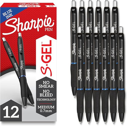 Sharpie S-Gel, Gel Pens, Drawing Pens, Gel Ink Pens For Journaling, Writing Pens, Coloring Pens, Medium Point Pens (0.7Mm), Blue Ink Gel Pen, 12 Count