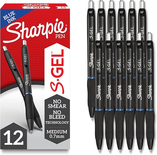 Sharpie S-Gel, Gel Pens, Drawing Pens, Gel Ink Pens For Journaling, Writing Pens, Coloring Pens, Medium Point Pens (0.7Mm), Blue Ink Gel Pen, 12 Count