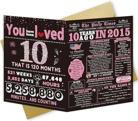 10 Year Old Girl Birthday Gifts, 10th Birthday Decorations for Girls, Daughter Birthday Card, 10th Birthday Card Gift for Girls, Big Size, Rose Pink Gold