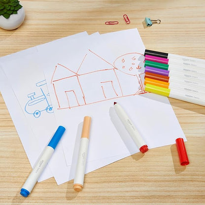 Amazon Basics Colored Markers Pack of 10, Broad Line Washable Markers, Multicolored for Drawing, School