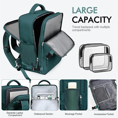 Backpack for Traveling Women Men, Flight-approved Carry-on Travel Backpack Bag, Personal Item Backpack Luggage on Airplanes, Travel Essentials, Peacock Blue