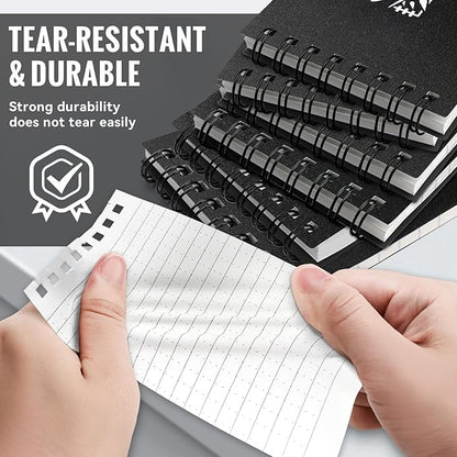 POPYOLA 6 Pack Waterproof Pocket Notebook, 3x5 Pocket Notepad, All Weather Mini Spiral Notepad, Write in the Rain Police Notepad with 100 Squared Pages for Outdoor Home Office School, Black