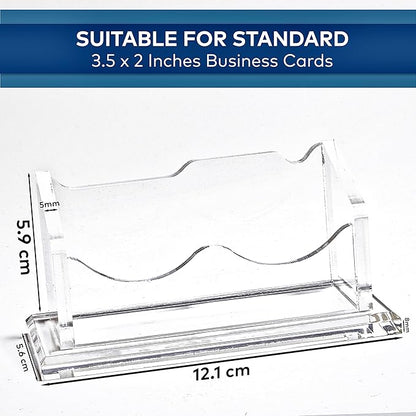 RENAGE Business Card Holder for Desk, Clear Acrylic, Horizontal 1- Slot with Thicker 8mm Base, Office Desk Organizer, Card Organizer, Desk Accessory