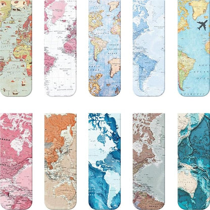 Chinco 10 Pieces Magnetic Bookmarks Magnet Page Markers Assorted Book Markers Set for Students Reading Gifts for Christmas(Map)