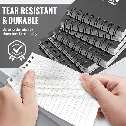 POPYOLA 6 Pack Waterproof Pocket Notebook, 3x5 Pocket Notepad, All Weather Mini Spiral Notepad, Write in the Rain Police Notepad with 100 Squared Pages for Outdoor Home Office School, Grey