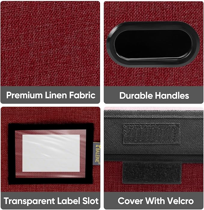 BALEINE File Organizer Box with Lid, Collapsible File Folder Organizer with Plastic Slide, Hanging File Folder Box for Office Document Storage (1 Pack, Red)