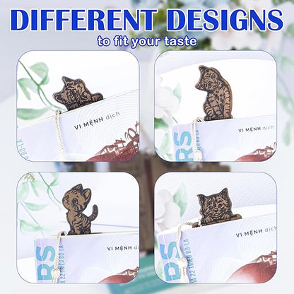 Cat Bookmark – Set of 4 Wooden Bookmarks with Tassels, Made from Walnut Wood,Funny Bookmark Gift for Men and Women, Novelty Gag Bookmark for Book Lovers,Christmas Stocking Stuffer