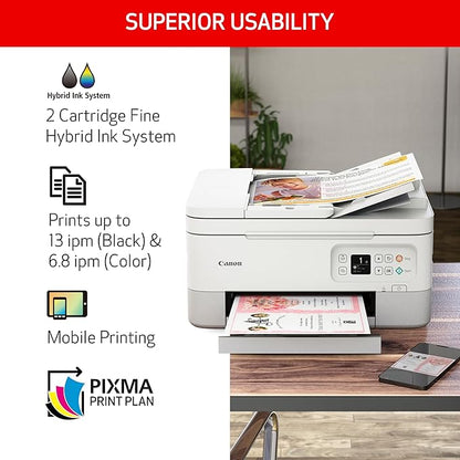 Canon PIXMA TR7020a All-in-One Wireless Color Inkjet Printer, with Duplex Printing, Mobile Printing, and Auto Document Feeder, White