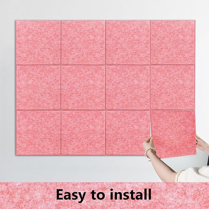 Large Cork Board Alternative - 12 Pack Felt Wall Tiles Office Decor Cork Board for Office, Cork Boards for Walls, Pink Bulletin Board Pin Board with Safe Adhesive for Office/Home/School