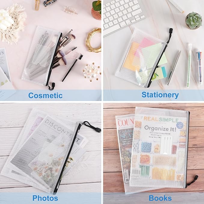 EOOUT 30pcs Mesh Zipper Pouch, Organizer Bags, Waterproof, Plastic Zip File Docunment Folders, Clear Board Games Storage for Office Supplies Cosmetics