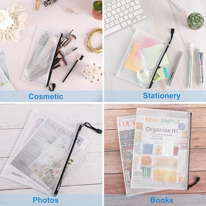EOOUT 30pcs Mesh Zipper Pouch, Organizer Bags, Waterproof, Plastic Zip File Docunment Folders, Clear Board Games Storage for Office Supplies Cosmetics