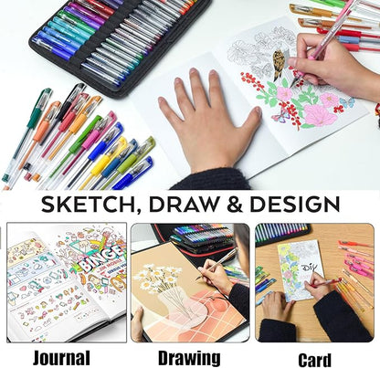 80 Pack Blue Drawing Pen Set,20 Color Double Tip Brush Pens 20 Color Gel Pens with 40 Refills for Adult Book Drawing Art Craft Kit