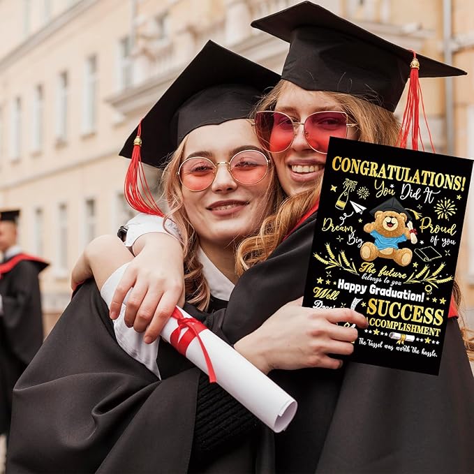 Congratulations Graduation Card, Graduation Gifts for Men, Women, Boys, Girls – Inspirational Quotes with Cute Teddy Bear Design – Celebrate Success and Achievement