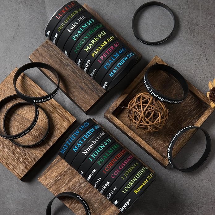 QEERBSIN Bible Verses Bracelets Motivational Christian Rubber Bracelets Faith Hope Wristbands Bracelets for Men Women Teens
