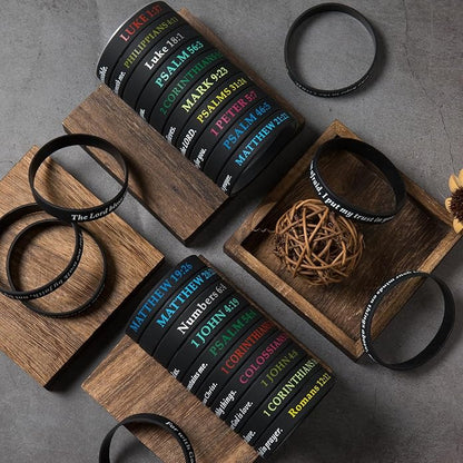 QEERBSIN Bible Verses Bracelets Motivational Christian Rubber Bracelets Faith Hope Wristbands Bracelets for Men Women Teens