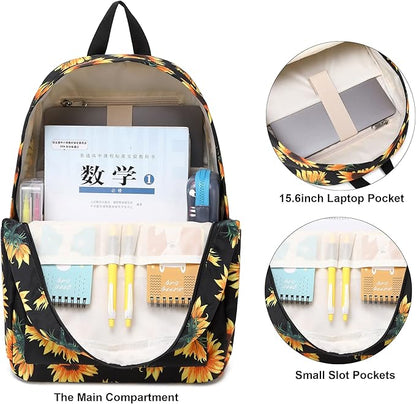 Sunflower School Backpack for Teens Girls, Womens College Bookbags Kids School Bags Laptop Backpacks