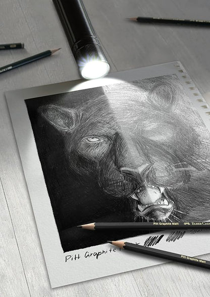 Faber-Castell Pitt Graphite Matte Pencil Set, Sketching Set of 4 Graphite Pencils and Sketching Supplies (2B, 6B, 10B, 14B), Sketching and Drawing Pencils, Pencil Sharpener and Eraser