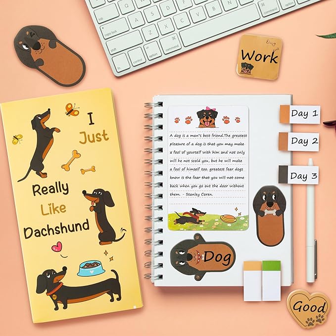 I Just Really Like Dachshund Sticky Notes Set, 550 Sheets Cute Cartoon Dachshund Self-Stick Notes Pads Animal Divider Tabs Bundle Writing Memo Pads Back to School Office Supplies Small Gift