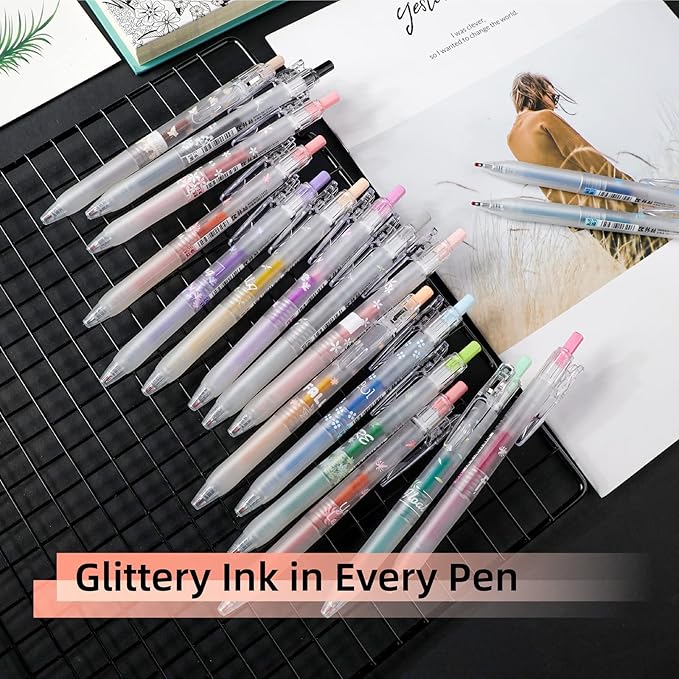 Glitter Gel Pens 8 Color Retractable Glitter Gel Pen Set 0.7mm Colored Pens for Journaling Coloring Drawing Office School Art Supplies(8A)…