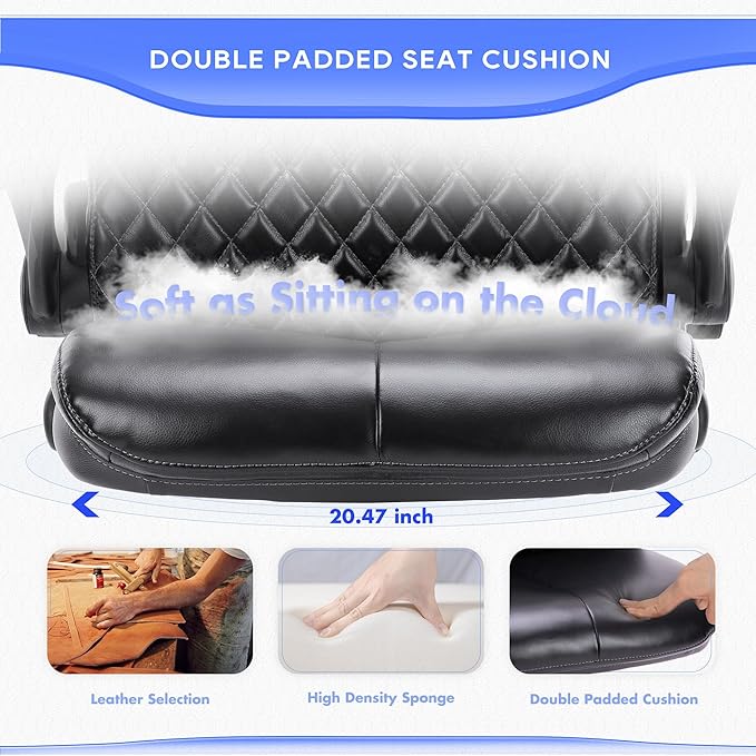 COLAMY Office Chair High Back Executive Computer Desk Chair, Ergonomic Home Office Chair with Padded Flip-up Arms, Adjustable Height and Tilt, Swivel Task Chair with Thick Leather, Diamond Black