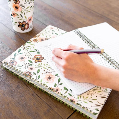 Steel Mill & Co Cute Large Spiral Notebook College Ruled, 11" x 9.5" with Durable Hardcover and 160 Lined Pages, Woodland Floral